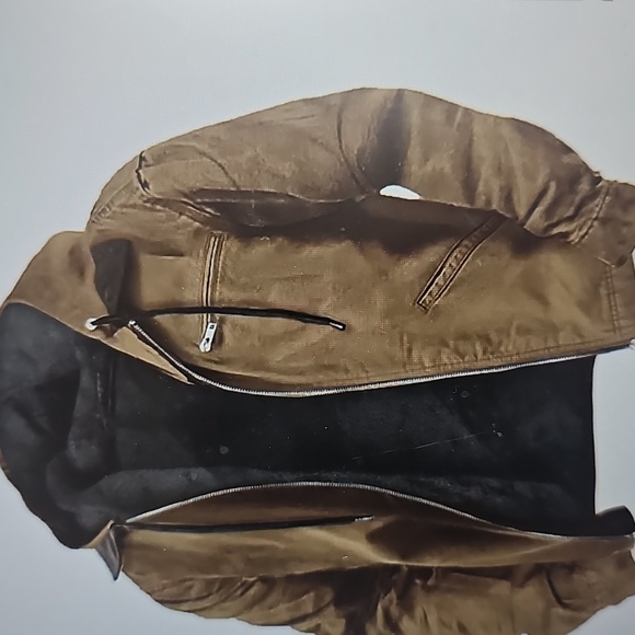 NEW Hooded Drawstring Zip Up Pockets Fleece Lined Jacket Tan XL - Picture 1 of 12